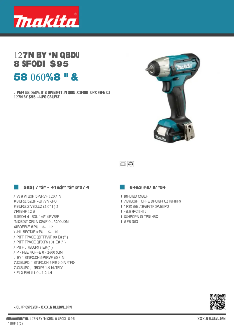 Page 1 de la notice Fiche technique Makita TW060DWAE