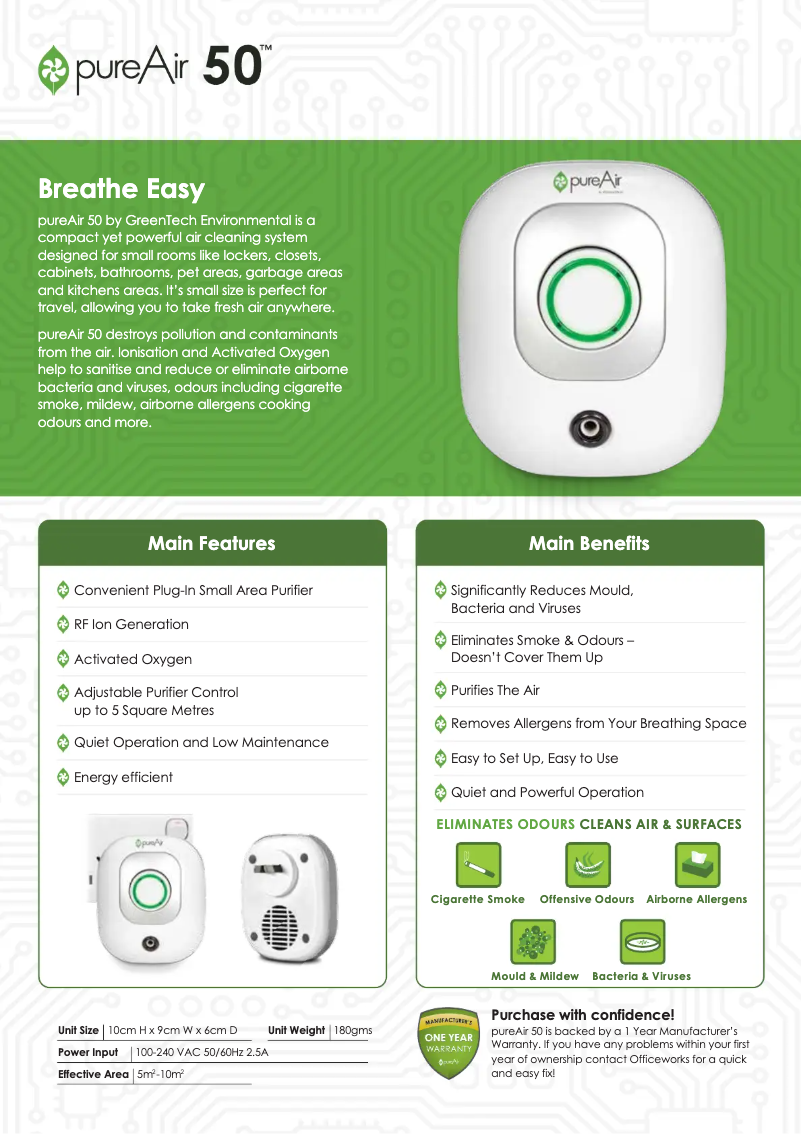 Page 1 of the manual Technical Sheet Greentec 50