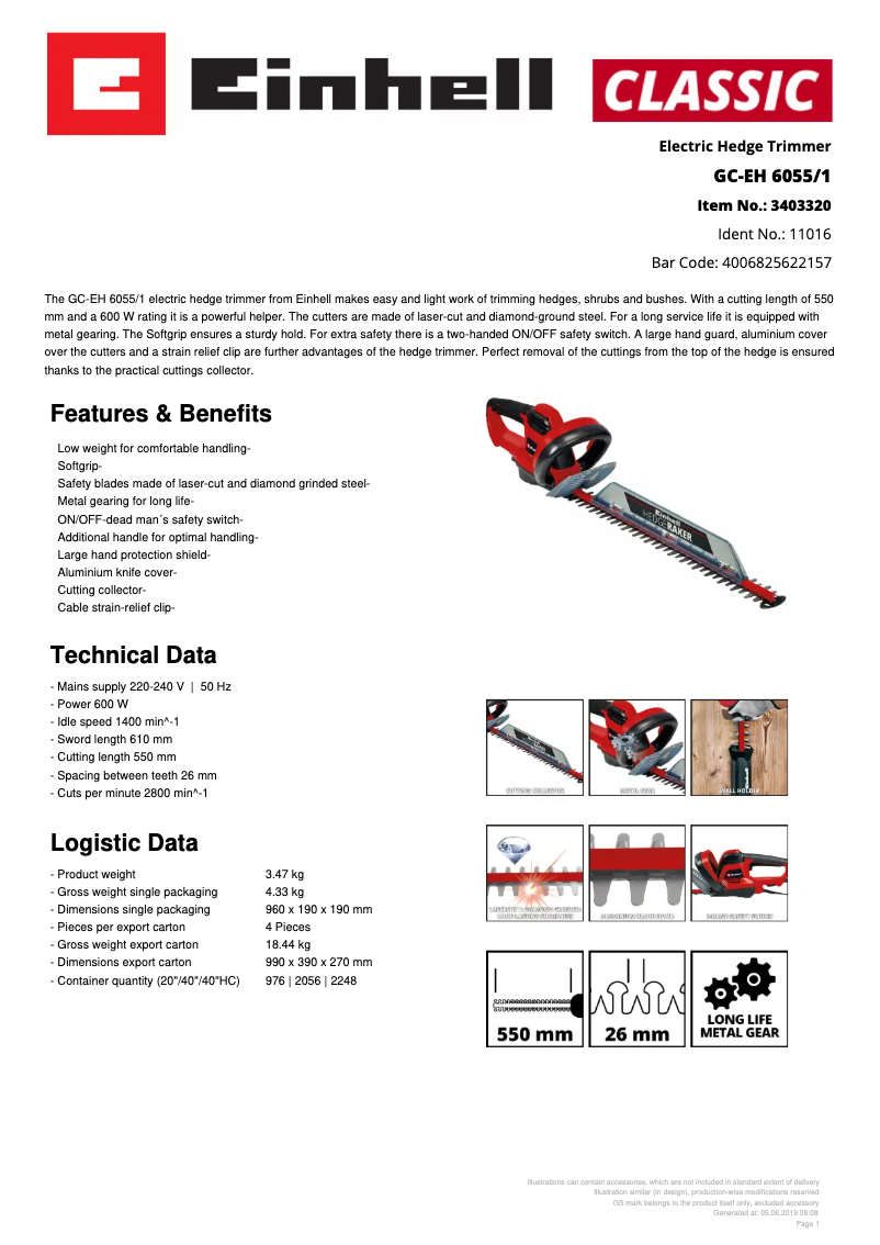 Página 1 del manual Ficha técnica Einhell GC-EH 6055/1