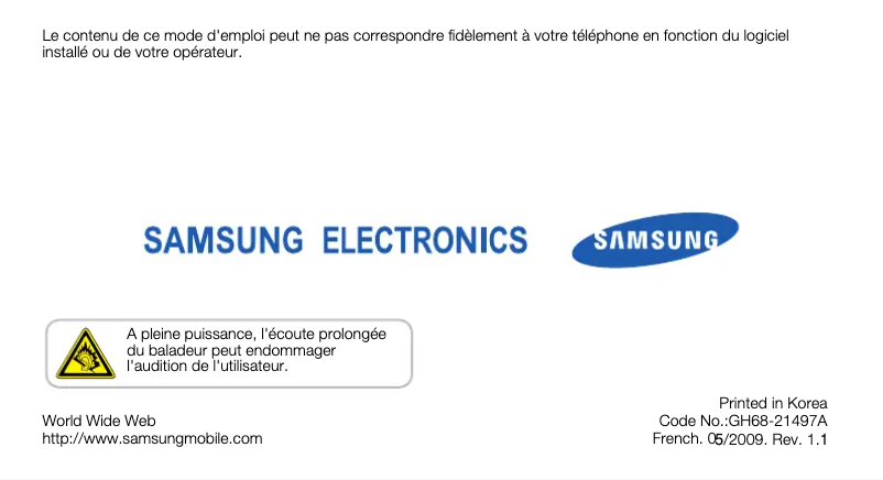 Page 1 de la notice Manuel utilisateur Samsung S7350