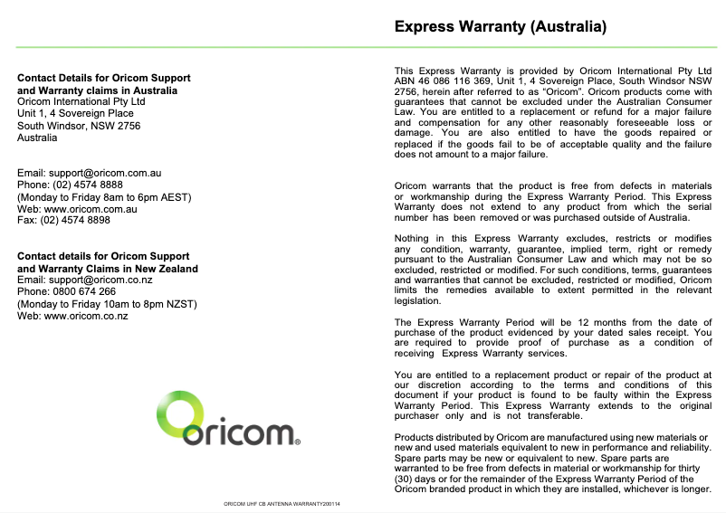 Page 1 de la notice Manuel utilisateur Oricom MDW24V