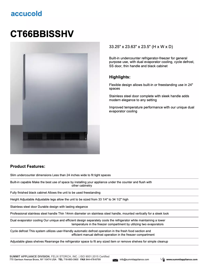 Page 1 of the manual Technical Sheet Summit CT66BBIHV