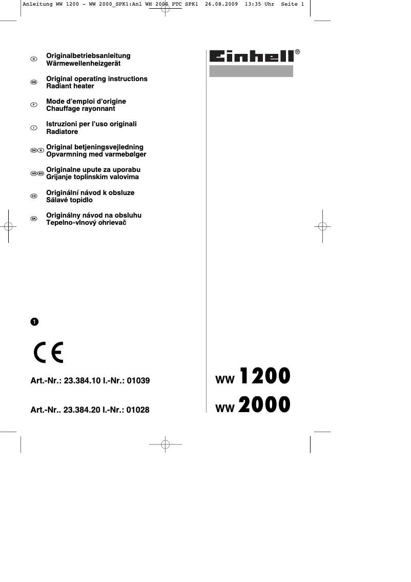 Page 1 de la notice Mode d'emploi Einhell WW 2000