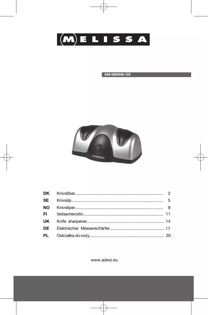 Page 1 de la notice Manuel utilisateur Melissa 646-089
