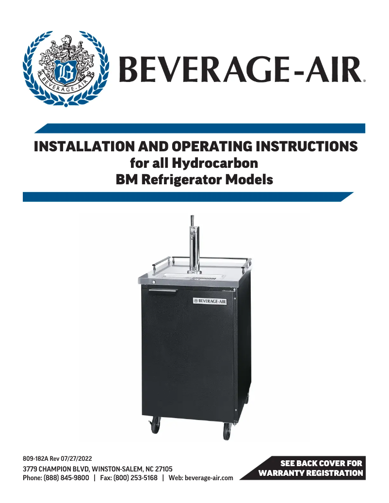 Page 1 de la notice Manuel utilisateur Beverage-Air BM23HC-B-28