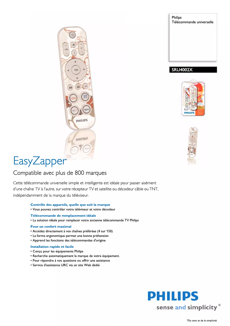 Página 1 del manual Ficha técnica Philips SRU4002