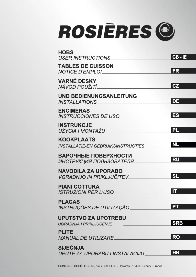 Page 1 de la notice Manuel utilisateur Rosieres RGV 63 SQFPN