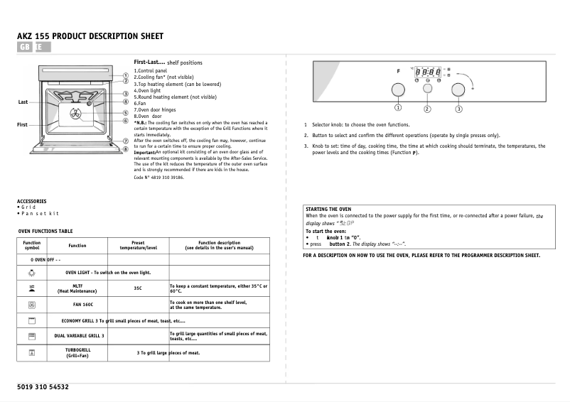 Page 1 de la notice Manuel utilisateur Whirlpool AKZ 155
