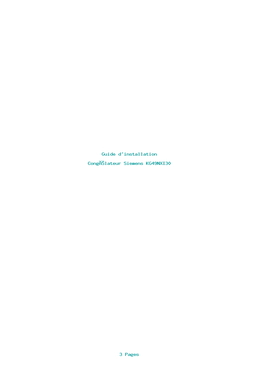 Page 1 de la notice Guide d'installation Siemens KG49NXI30