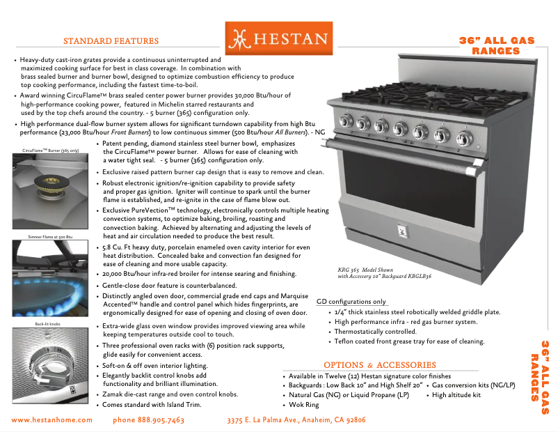 Page 1 de la notice Fiche technique Hestan KRG364GD-NG