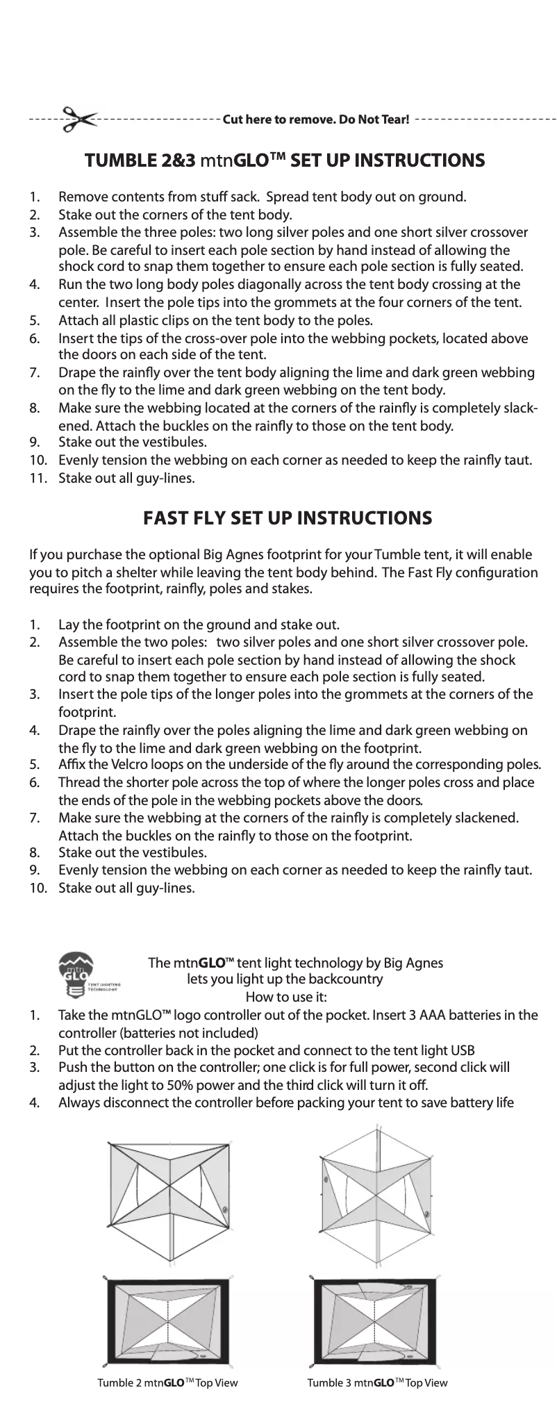 Page 1 de la notice Manuel utilisateur Big Agnes Tumble 3 mtnGLO