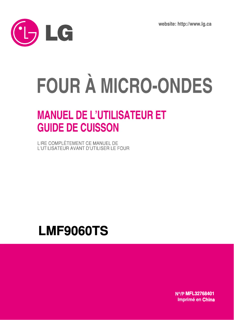 Page 1 de la notice Manuel utilisateur LG LMF9060TS