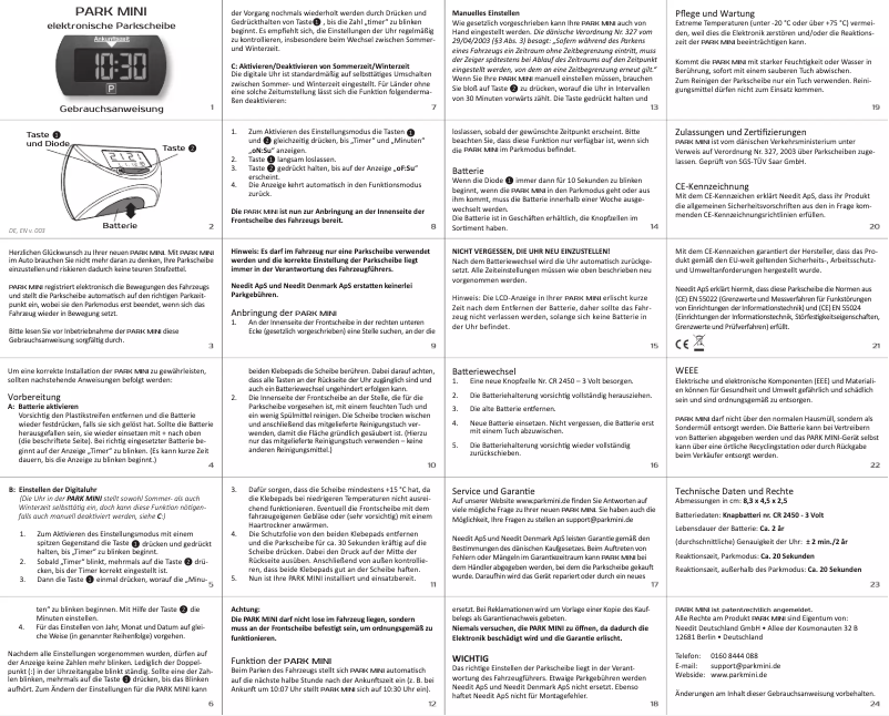 Page 1 de la notice Manuel utilisateur Needit Park Mini