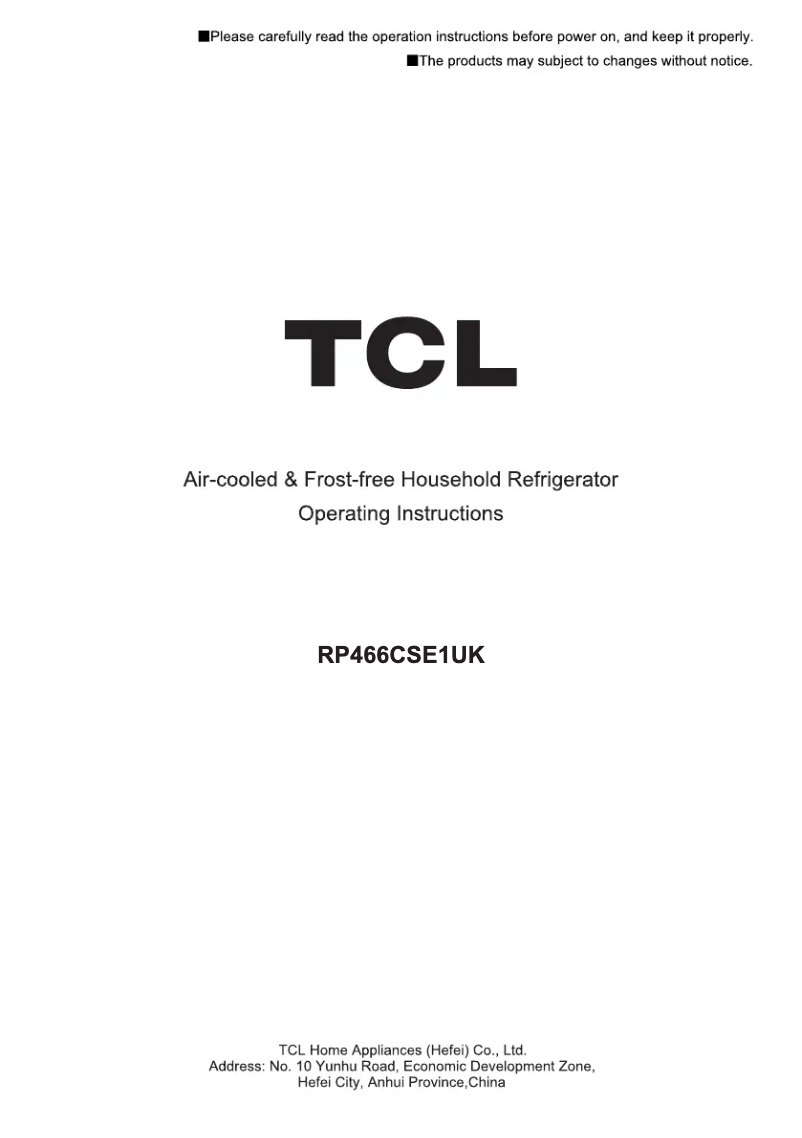 Page 1 de la notice Manuel utilisateur TCL RP466CSE1UK