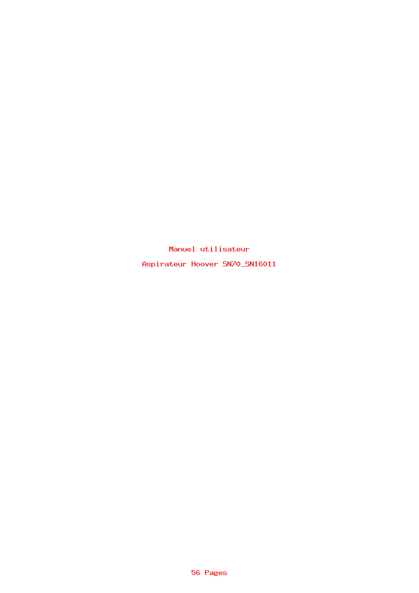 Page 1 de la notice Manuel utilisateur Hoover SN70_SN16011