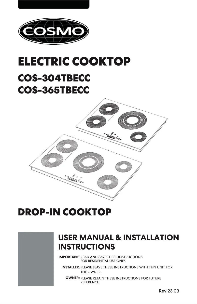 Page 1 de la notice Manuel utilisateur Cosmo COS-304TBECC