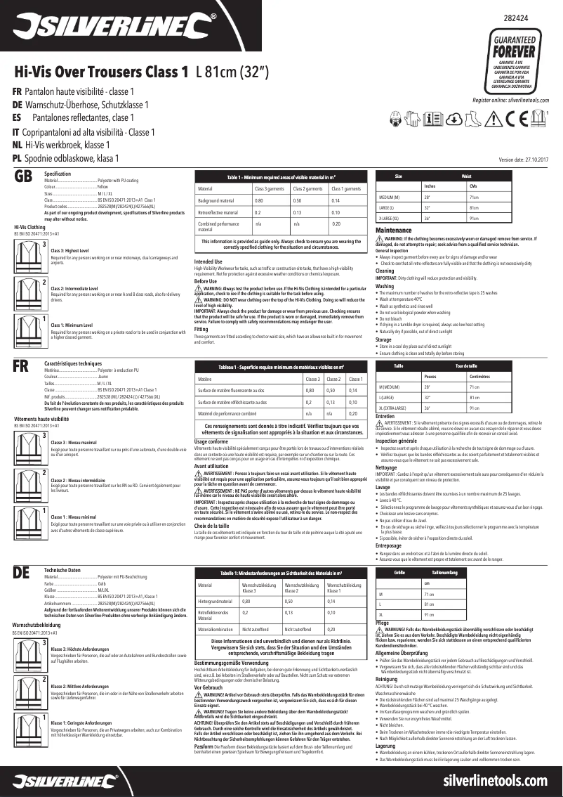 Page 1 de la notice Manuel utilisateur Silverline 282424