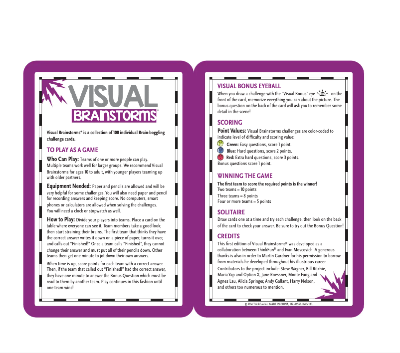 Page 1 de la notice Manuel utilisateur ThinkFun Visual Brainstorms