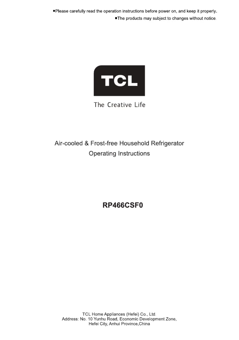 Page 1 of the manual User Manual TCL RP466CSE0