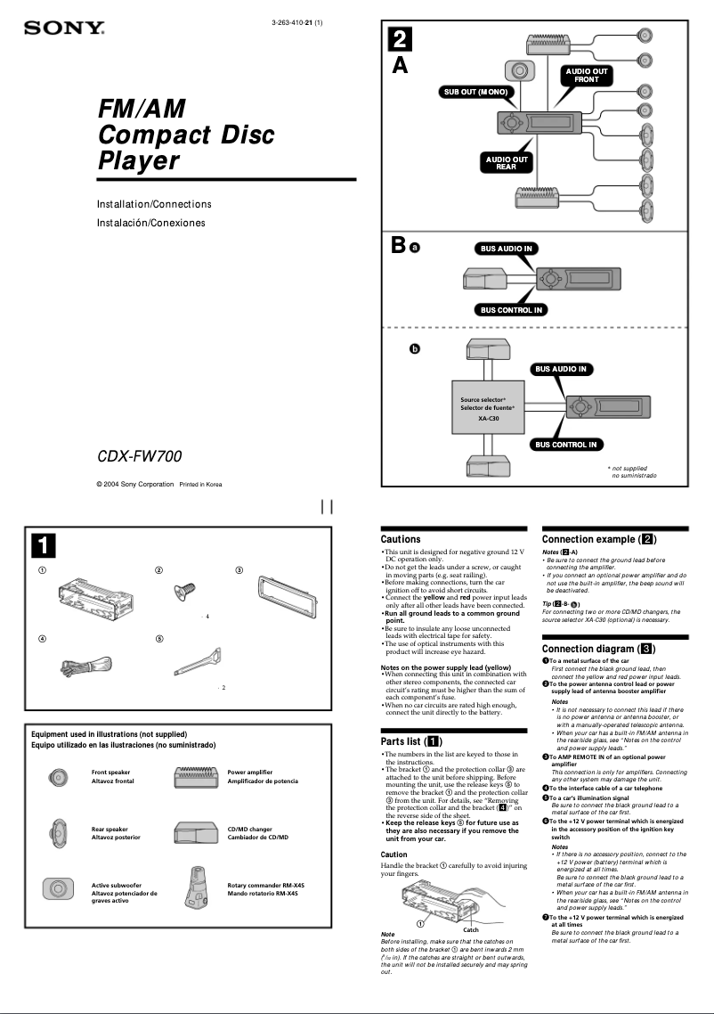 Page 1 de la notice Guide d'installation Sony CDX-FW700
