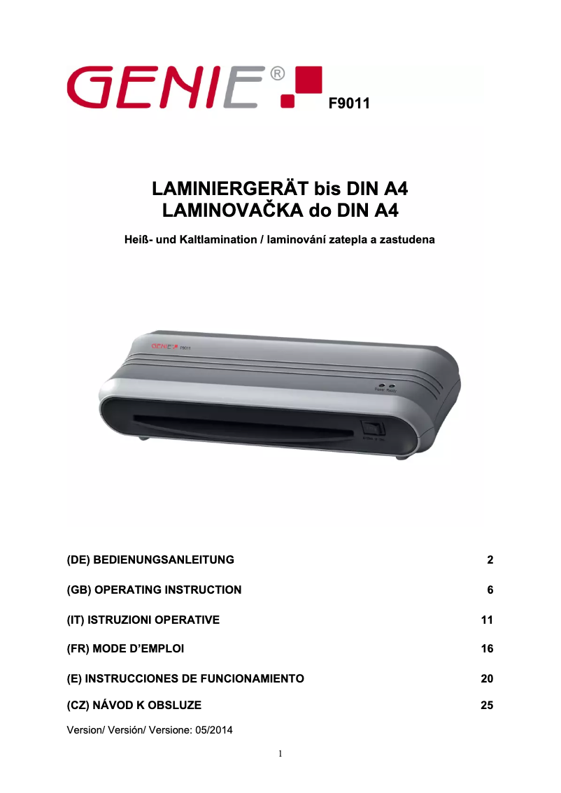 Page 1 de la notice Manuel utilisateur Genie F9011