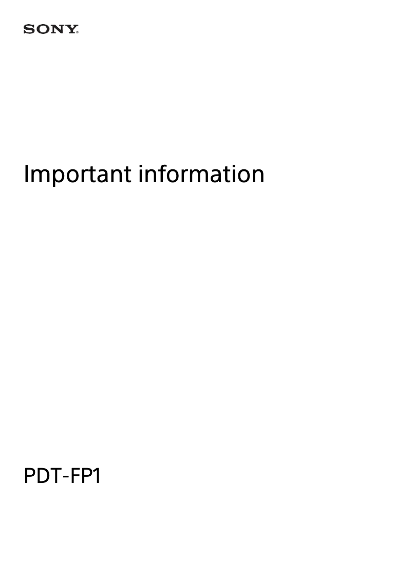 Page n°1 - Manuel utilisateur Sony PDT-FP1