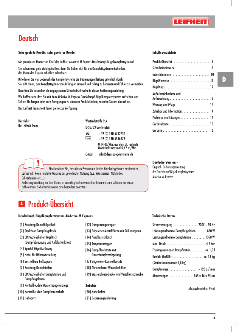 Page 1 of the manual User Manual Leifheit AirActive 76111