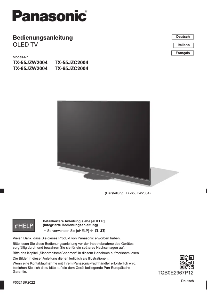 Page 1 de la notice Guide de démarrage rapide Panasonic TX-55JZW2004