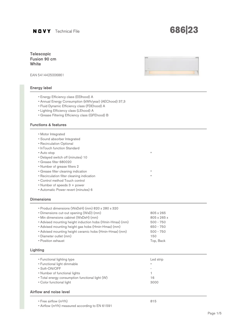 Page 1 de la notice Fiche technique Novy Fusion 686