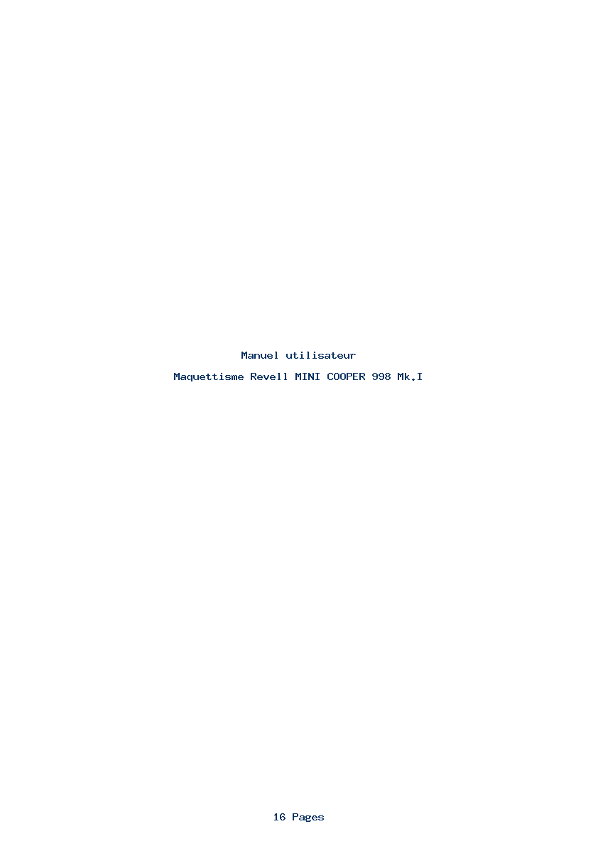 Page 1 de la notice Manuel utilisateur Revell MINI COOPER 998 Mk.I