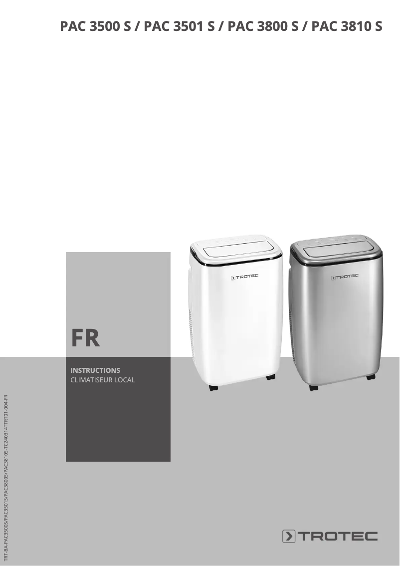 Page 1 de la notice Manuel utilisateur Trotec PAC 3810 S