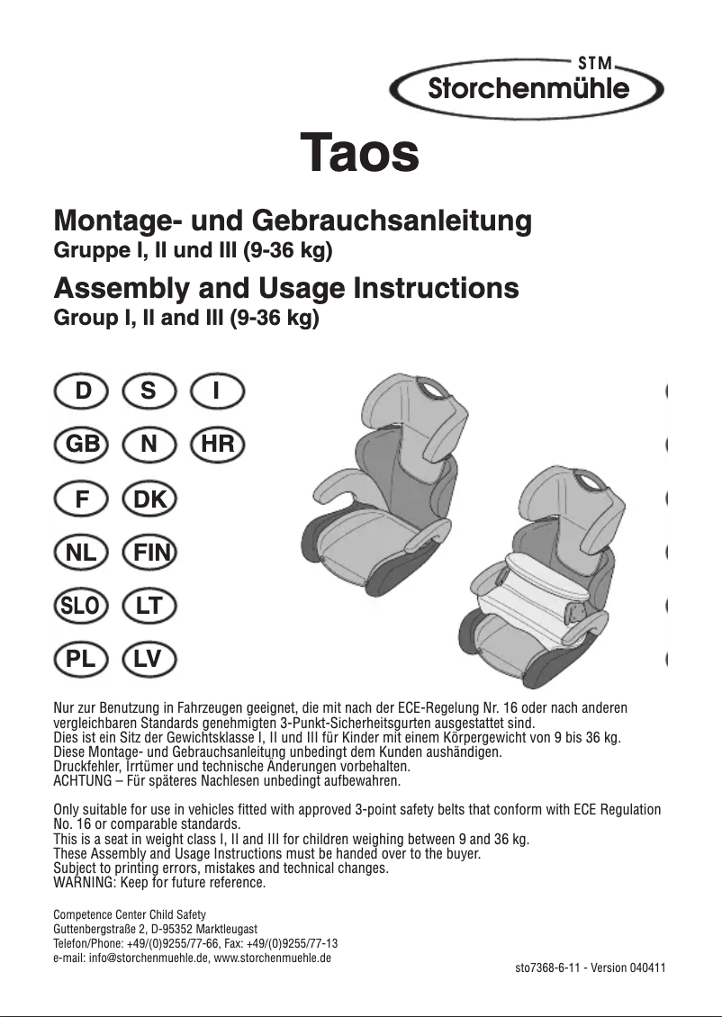 Page 1 de la notice Manuel utilisateur Storchenmuhle Taos