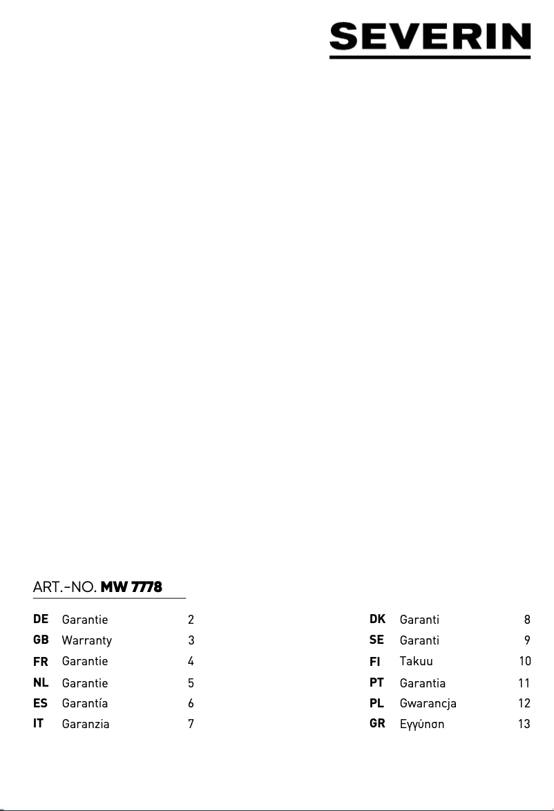 Page 1 de la notice Informations de garantie Severin MW 7778