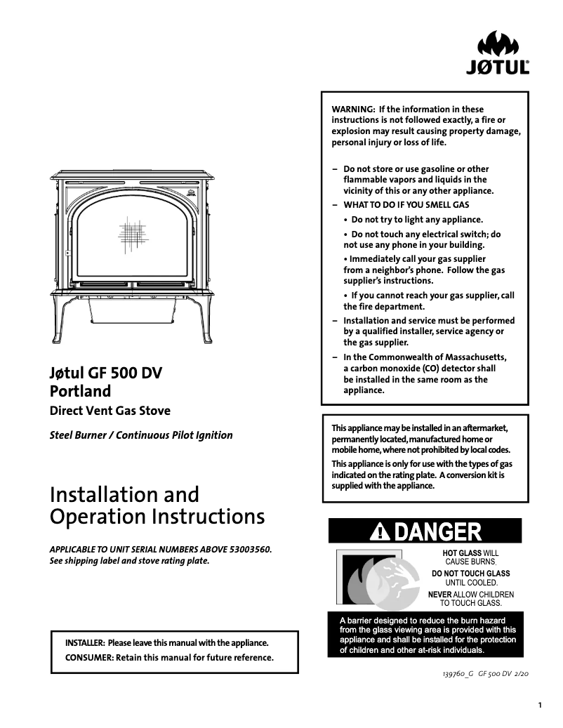 Página 1 del manual Manual de usuario Jøtul GF 500 DV Portland