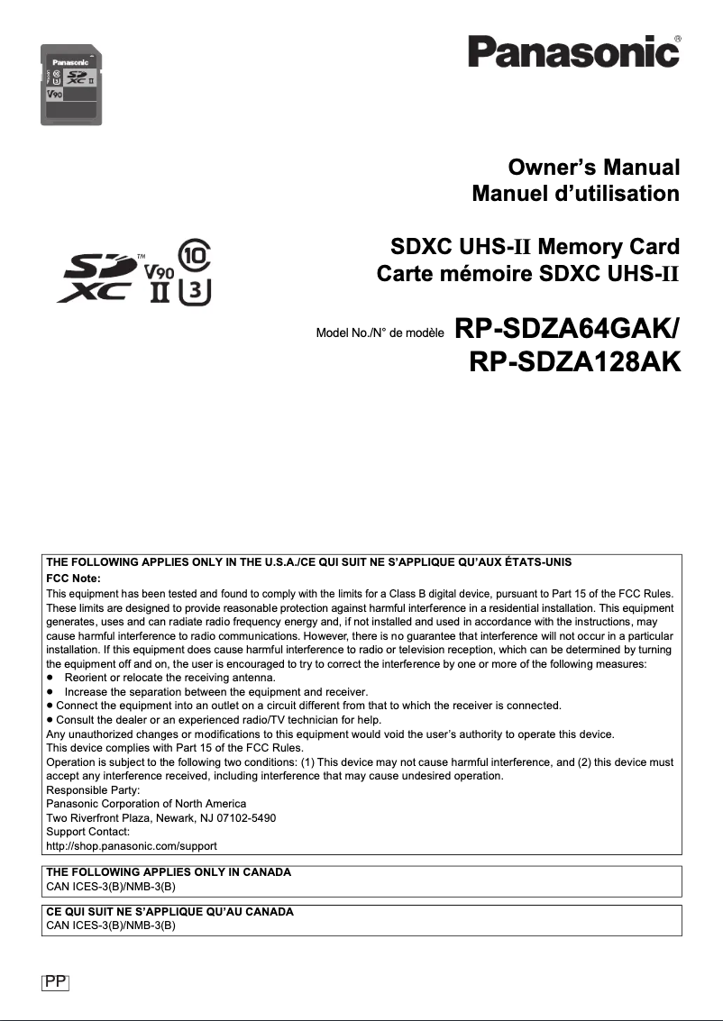 Página 1 del manual Manual de usuario Panasonic RP-SDZA64GAK