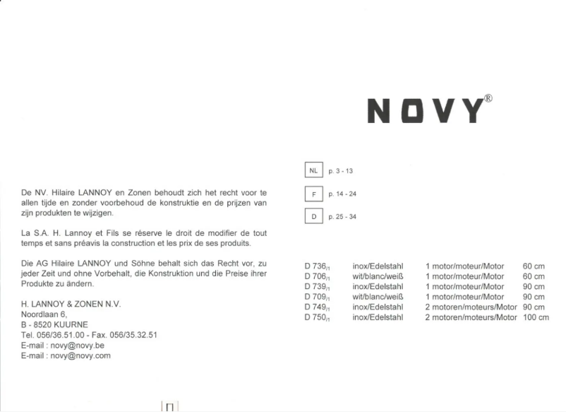 Page 1 de la notice Manuel utilisateur Novy 739