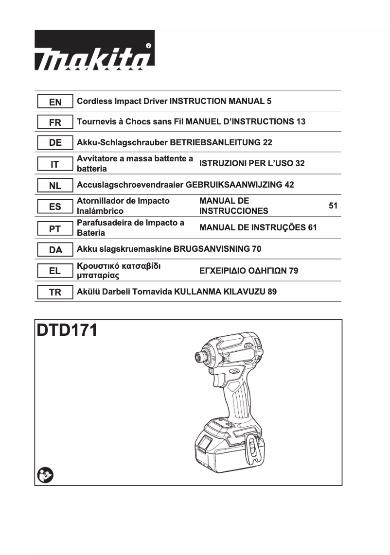 Page 1 de la notice Fiche technique Makita DTD171Z