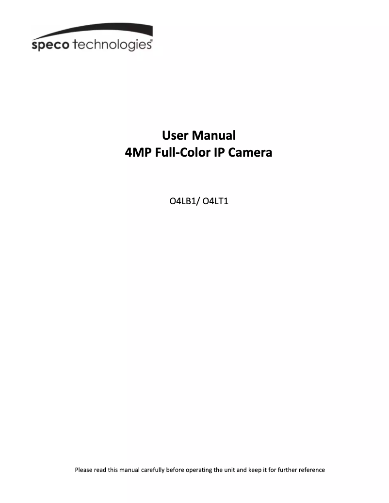 Page 1 of the manual User Manual Speco Technologies O4LT2