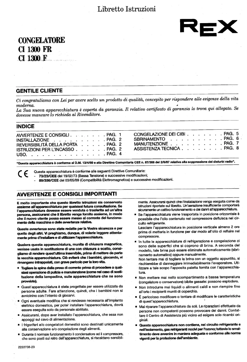 Page 1 de la notice Manuel utilisateur Rex CI1300FR