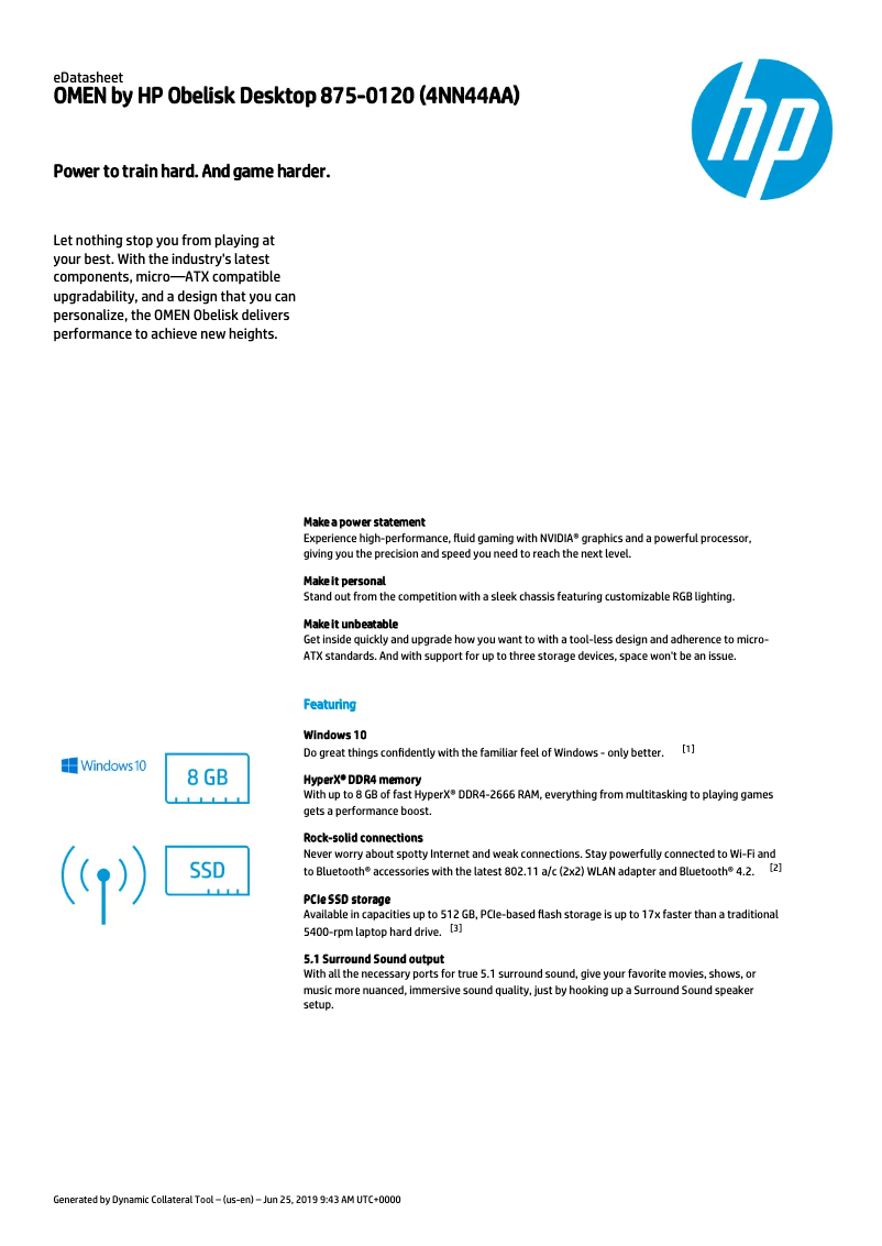 Página 1 del manual Ficha técnica HP OMEN Obelisk