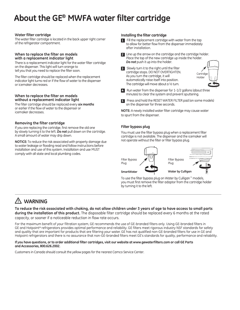 Página 1 del manual Guía de instalación GE MWFA3PK