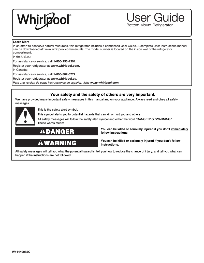 Página 1 del manual Instrucciones / montaje Whirlpool WRB533CZJB