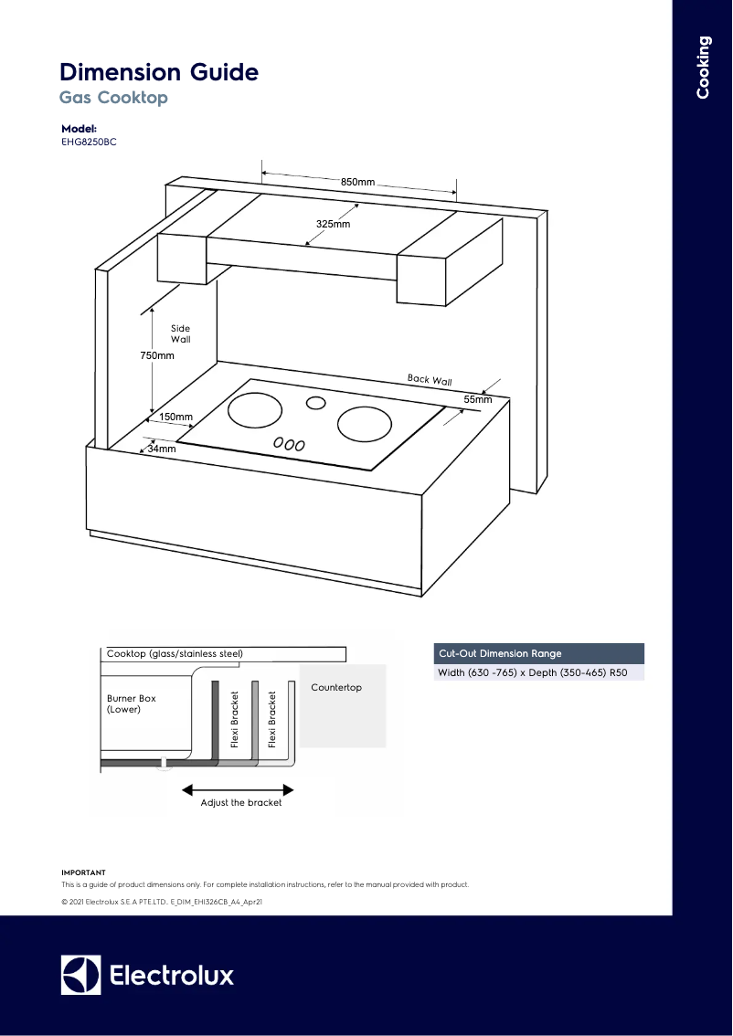 Page 1 de la notice Dessin technique Electrolux EHG8250BCP