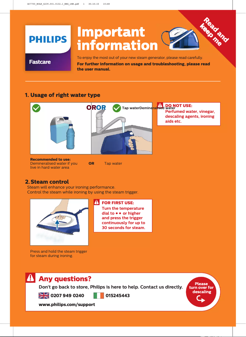 Página 1 del manual Guía de inicio rápido Philips FastCare GC7717