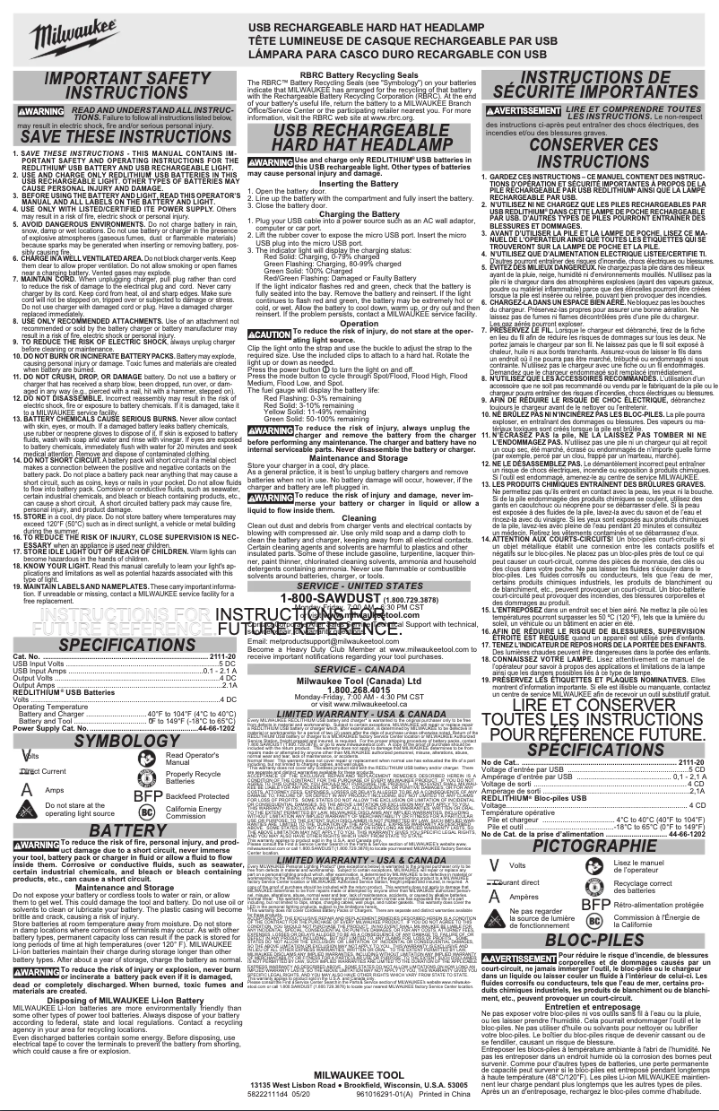 Page 1 de la notice Manuel utilisateur Milwaukee 2111-21