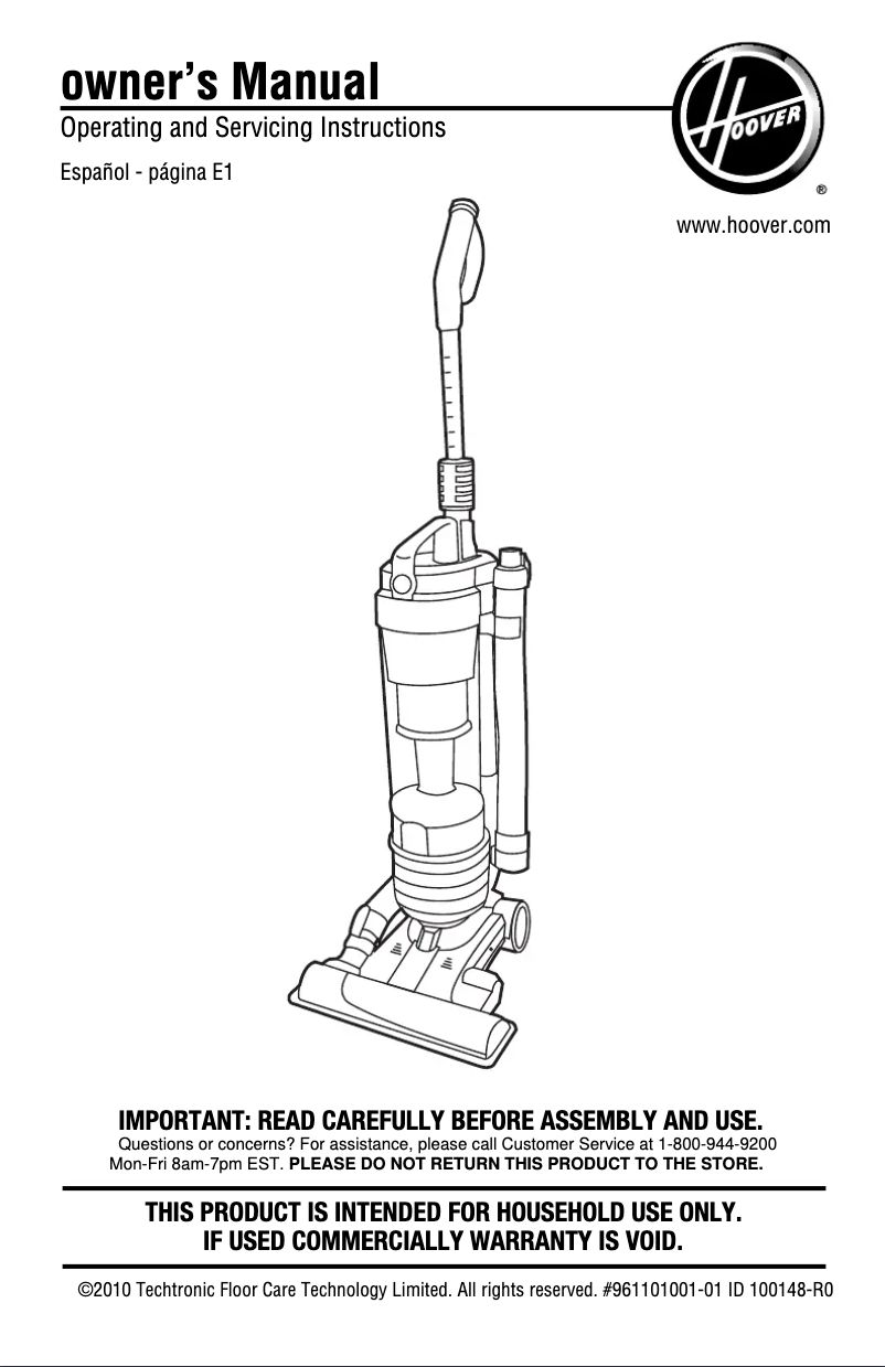 Página 1 del manual Manual de uso y mantenimiento Hoover WindTunnel Air UH70400