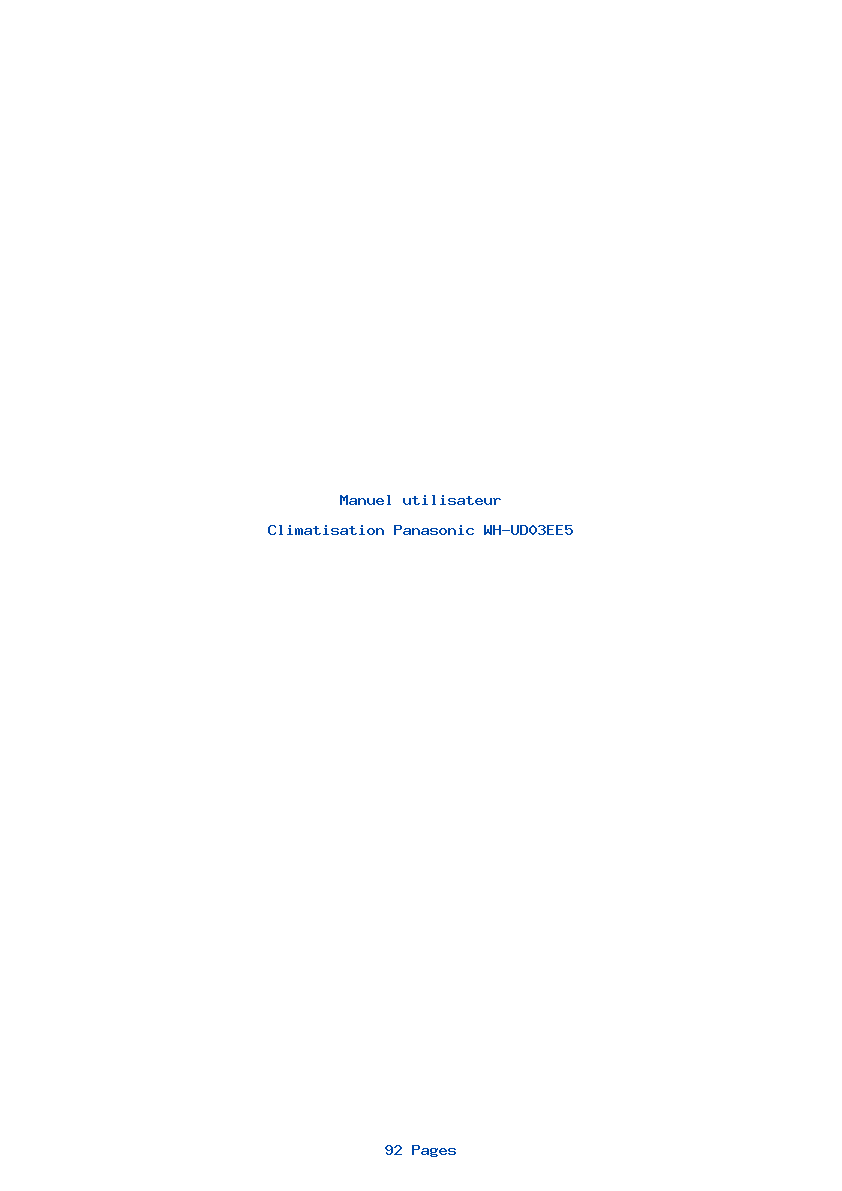 Page 1 de la notice Manuel utilisateur Panasonic WH-UD03EE5