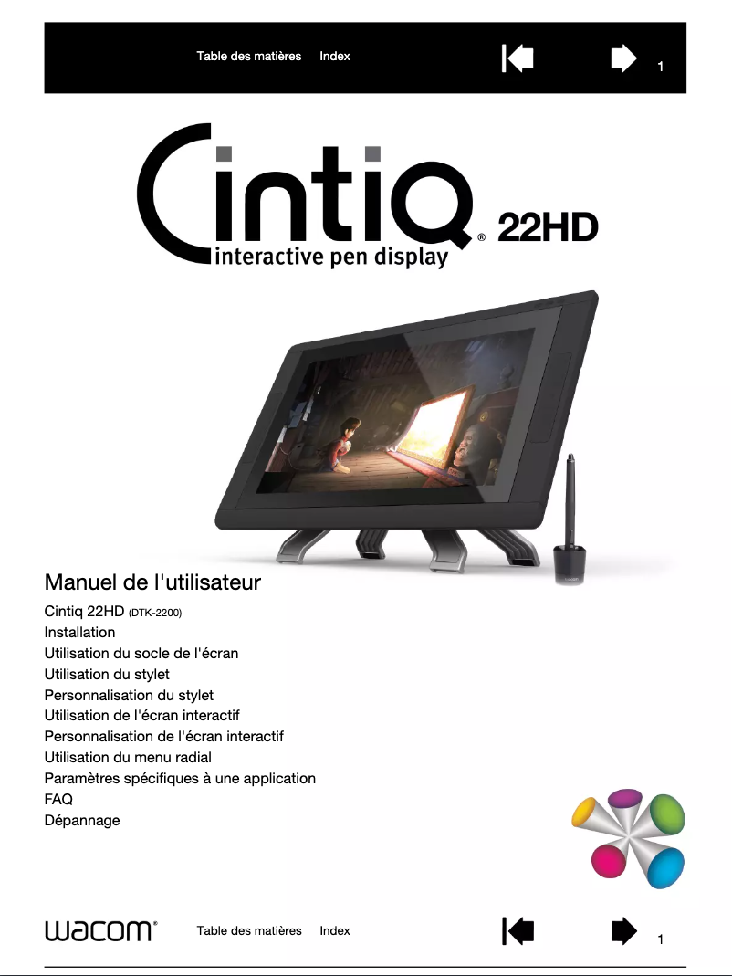 Page 1 de la notice Manuel utilisateur Wacom Cintiq 22HD