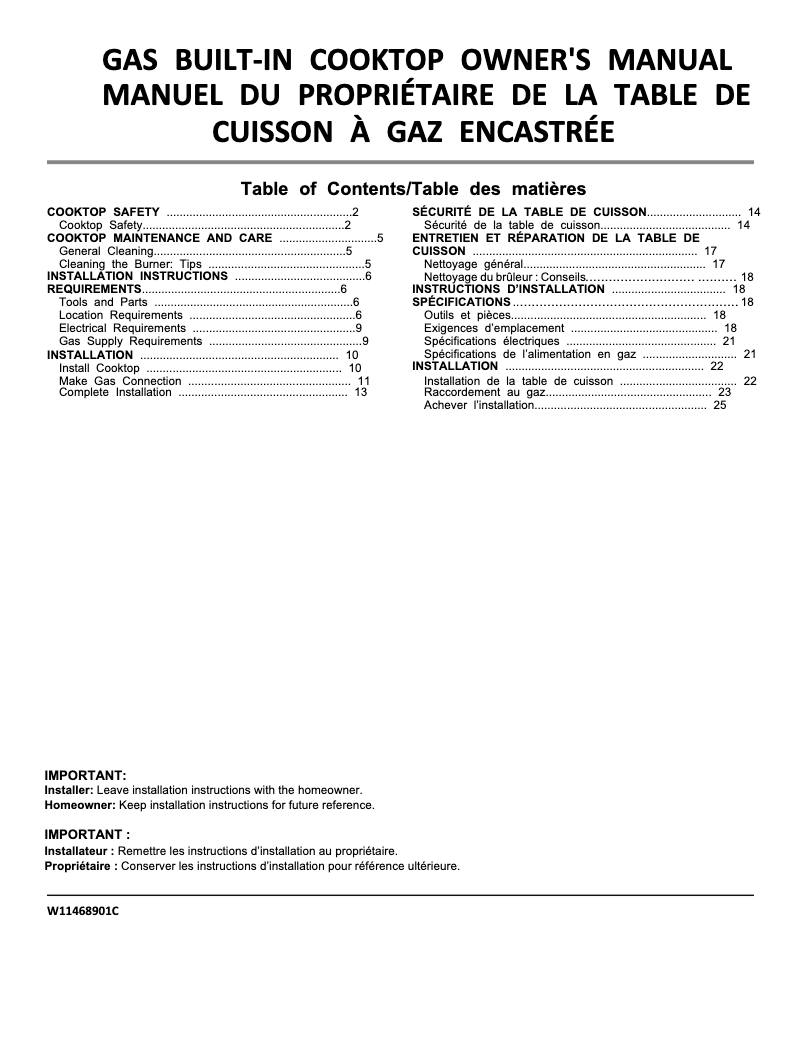 Page 1 of the manual Installation Guide Whirlpool WCG55US6HB