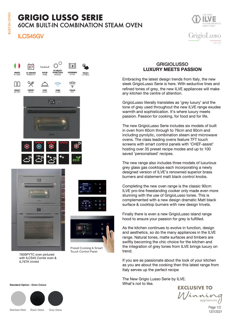 Page 1 de la notice Fiche technique Ilve ILCS45GV